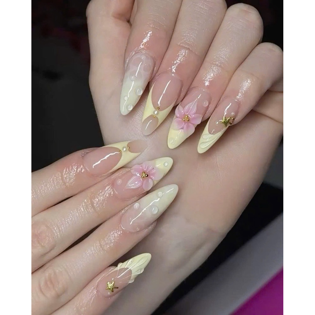 ( hỏa tốc) NAIL BOX Y2K MÙA HÈ ĐI BIỂN VÀNG PASTEL MÓNG GIẢ Y2K