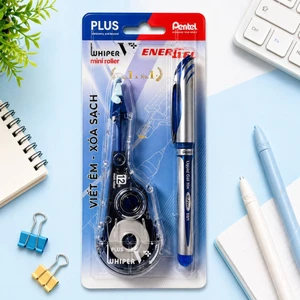 Bút Xóa Kéo V Plus Mini Roller & Bút Ký Pentel Energel BL57 nét 0.7mm