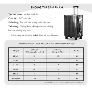 Bọc Vali Trắng Mờ Chống Xước nhiều Size mẫu Mã Đẹp