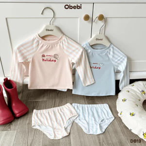 Đồ Bơi, Bộ Đi Bơi Cho Bé Mùa Hè Chống Nắng Họa Tiết Kẻ Obebi 7-22KG DB13