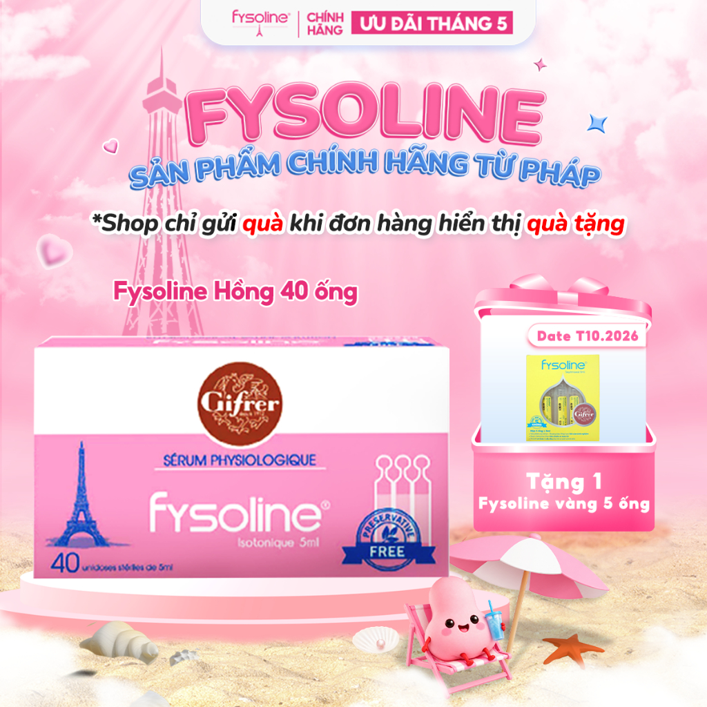 (Date T5.2027) Fysoline - Nước muối sinh lý Pháp - Vệ sinh mắt, mũi, miệng cho bé - Hộp 40 ống x 5ml