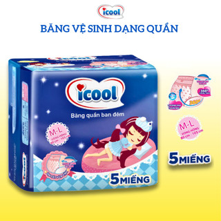 Băng vệ sinh Dạng Quần ICOOL 5 miếng/gói Size M/L dành cho vòng hông từ 80-105cm, 360 độ chống tràn.