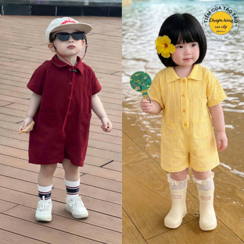 Sẵn Ship - Jumpsuit Liền Thân cover Hàn Quốc cho bé trai bé gái 7-20kg mặc đi học, đi chơi đi biển đều xinh