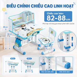 Bàn Học Thông Minh Đa Năng Cho Bé 3-16 Tuổi Bộ Bàn Học Đa Năng Có Giá Sách Chống Lắc GIẢM SỐC 40%