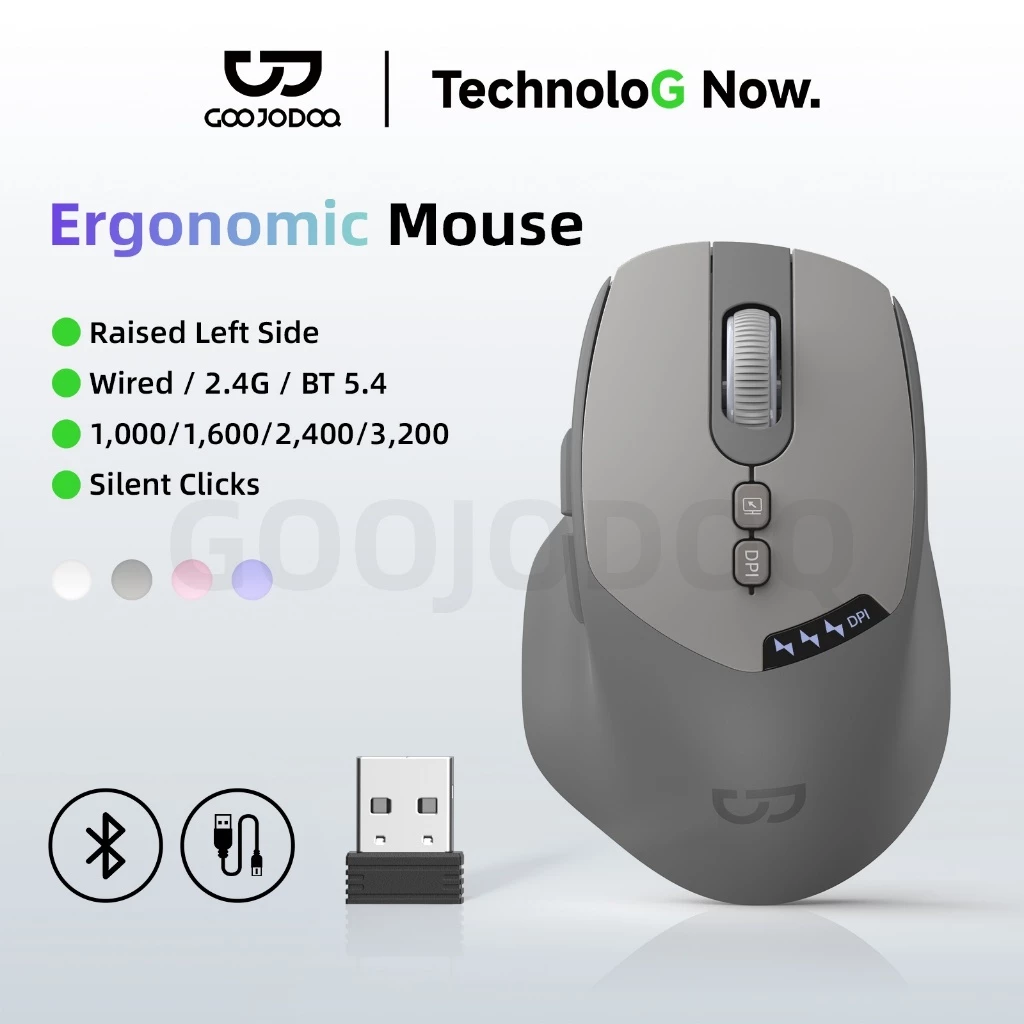 Chuột Không Dây GOOJODOQ 3 Chế Độ Kết Nối, Chuột Êm, Pin 50 Giờ, 4 DPI, 7 Nút, 4 Màu Thời Trang