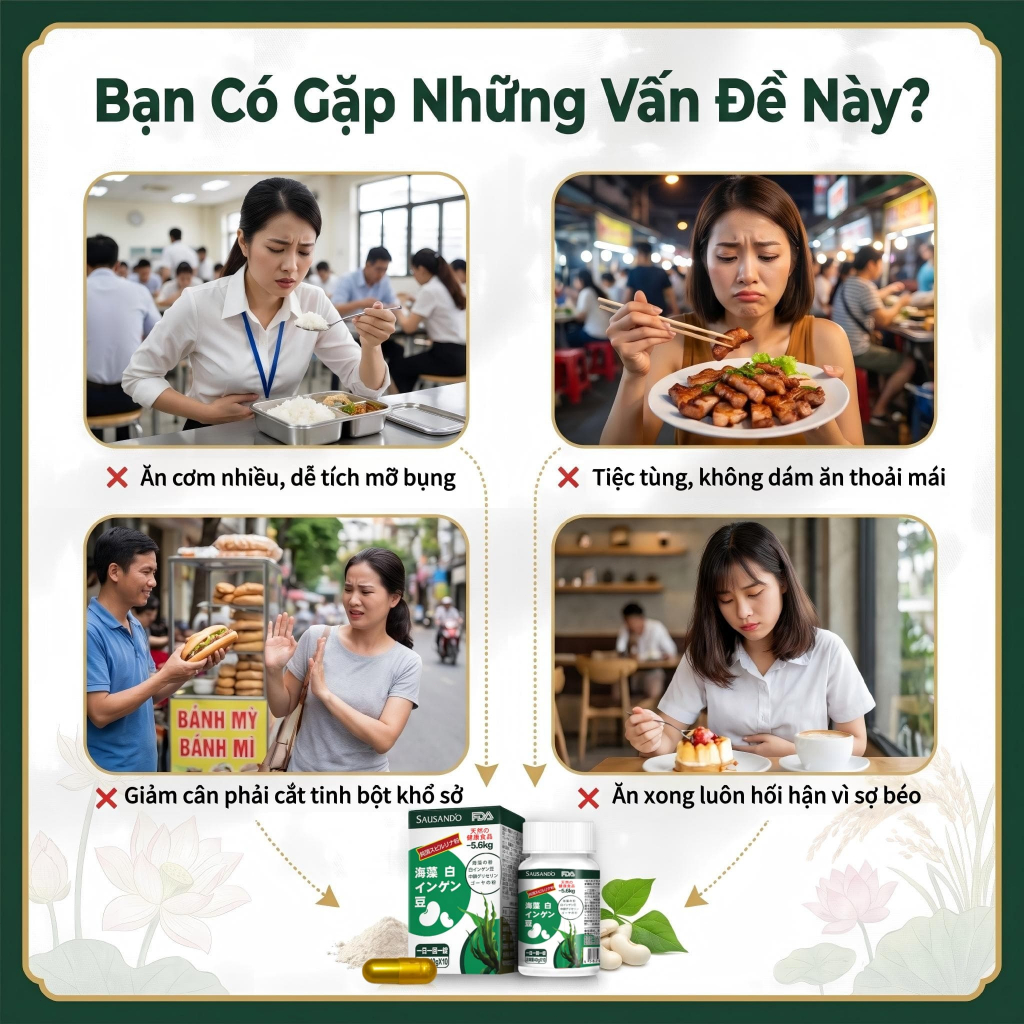 SAUSANDO Viên chặn tinh bột đậu trắng tảo biển, ăn uống không sợ béo, hỗ trợ quản lý cân nặng 10 viên
