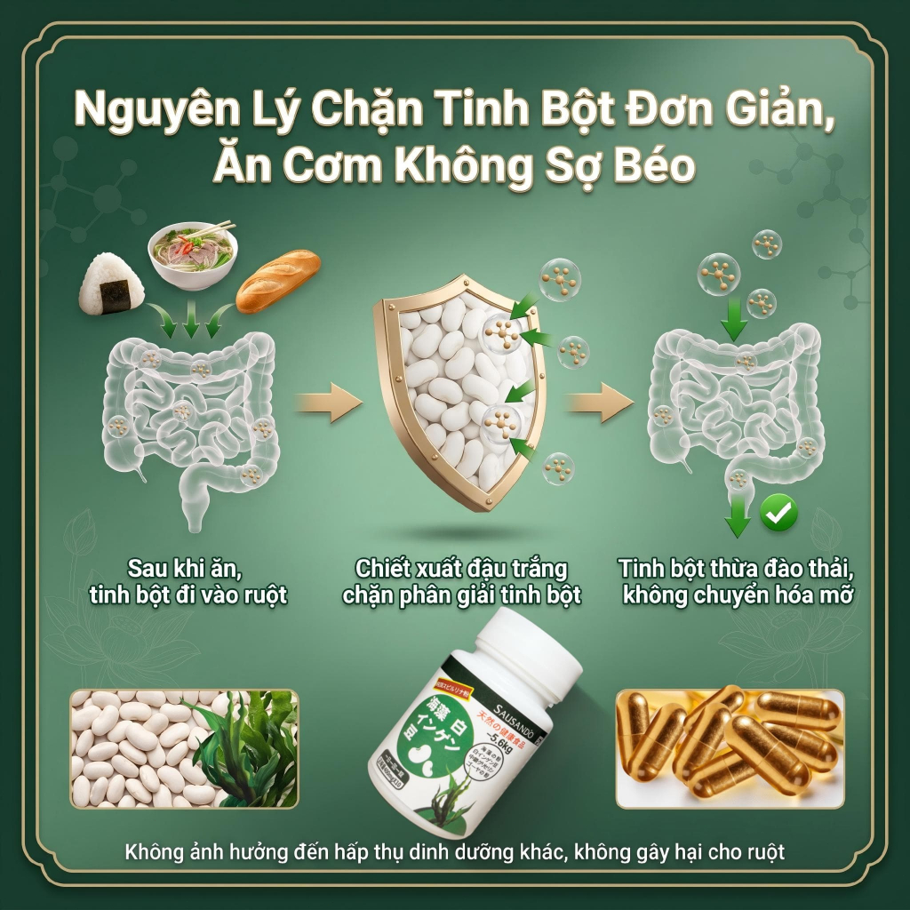 SAUSANDO Viên chặn tinh bột đậu trắng tảo biển, ăn uống không sợ béo, hỗ trợ quản lý cân nặng 10 viên