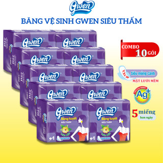 Băng Vệ Sinh Gwen Tím Siêu Thấm 5 Miếng/Gói BVS Ban Ngày 23cm Có Cánh Mặt Lưới Không Mát CóThảo Dược