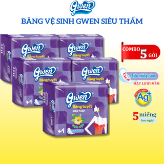Băng Vệ Sinh Gwen Tím Siêu Thấm 5 Miếng/Gói BVS Ban Ngày 23cm Có Cánh Mặt Lưới Không Mát CóThảo Dược