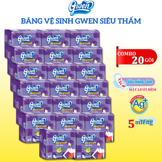 Băng Vệ Sinh Gwen Tím Siêu Thấm 5 Miếng/Gói BVS Ban Ngày 23cm Có Cánh Mặt Lưới Không Mát CóThảo Dược