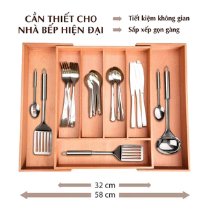 Khay đựng muỗng đũa thìa dao kéo nhà bếp, khay chia ngăn kéo tủ bếp bằng gỗ Sồi Nhatvywood NV5303