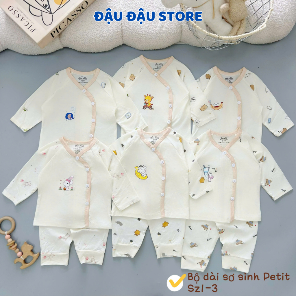 Combo 2/3 Bộ dài tay thun petit DK cho bé sơ sinh in hoạ tiết cho bé 0 9 tháng DK-DL15 Đậu Đậu Store