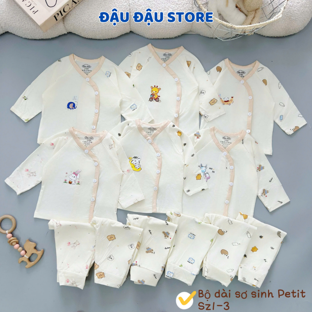 Combo 2/3 Bộ dài tay thun petit DK cho bé sơ sinh in hoạ tiết cho bé 0 9 tháng DK-DL15 Đậu Đậu Store