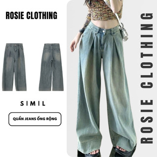 Quần Dài Jeans Nữ Ống Rộng Siêu To Suông Trơn Basic Wash Khói Chất Vải Denim Bò Jean WQJ008