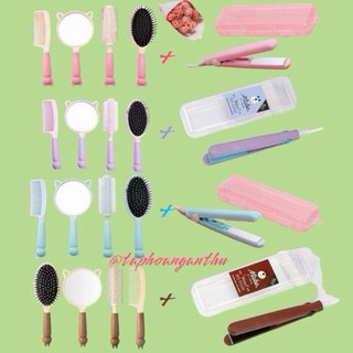 Bộ 4 món lược và gương kèm máy duỗi mini cho phụ nữ - Women Nữ, xanh, tím, hồng