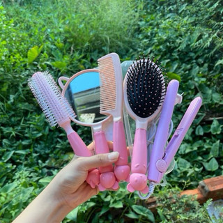 Bộ 4 món lược và gương kèm máy duỗi mini cho phụ nữ - Women Nữ, xanh, tím, hồng