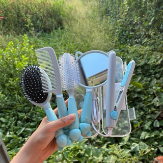 Bộ 4 món lược và gương kèm máy duỗi mini cho phụ nữ - Women Nữ, xanh, tím, hồng