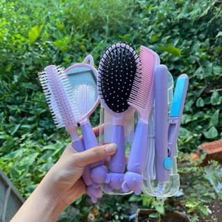 Bộ 4 món lược và gương kèm máy duỗi mini cho phụ nữ - Women Nữ, xanh, tím, hồng