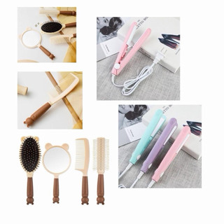 Bộ 4 món lược và gương kèm máy duỗi mini cho phụ nữ - Women Nữ, xanh, tím, hồng
