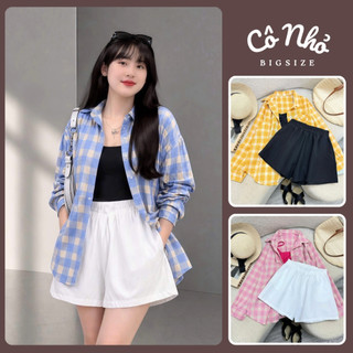 Set Bộ Bigsize Nữ 3 Món Đi Biển Sang Chảnh Áo Sơ Mi Kẻ Ô Mix Áo Dây & Quần Short SM161+G118+Q500