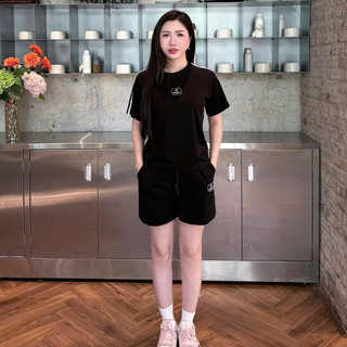 Bộ quần áo Nữ GUNO cổ tròn tay phối sọc Vải Cotton thoáng mát năng động 26BG47