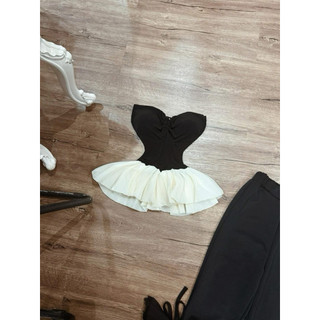 Set 2 món áo cúp khoét u bồng xoè + quần ống loe phối ren hottrend