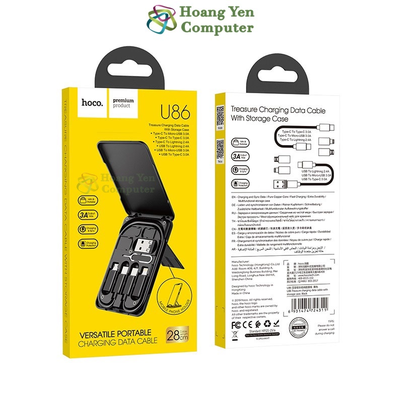 Bộ Cáp Sạc HOCO U86 Nhỏ Gọn –  Tương Thích Nhiều Thiết Bị, Kiêm Giá Đỡ Điện Thoại – BH 6 Tháng – Hoangyencomputer