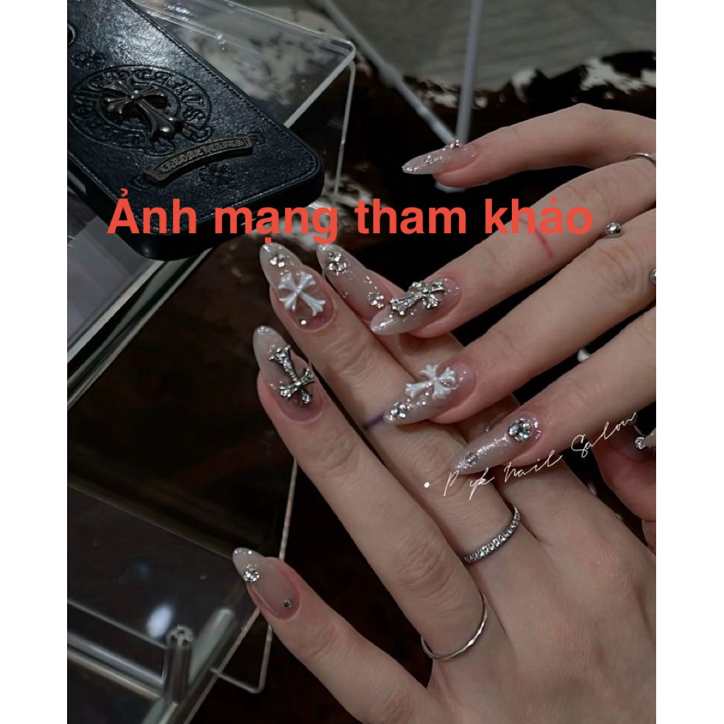 496. nailbox thạch nhũ mịn, charm thánh giá