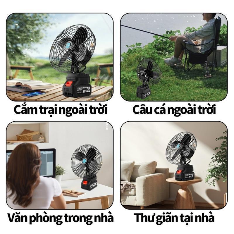 Quạt Tích Điện Xoay,Pin 10cell,20Cell,30Cell Sử Dụng Chân Pin Phổ Thông, 2 Mức Gió, Kích Thước 8 Inch