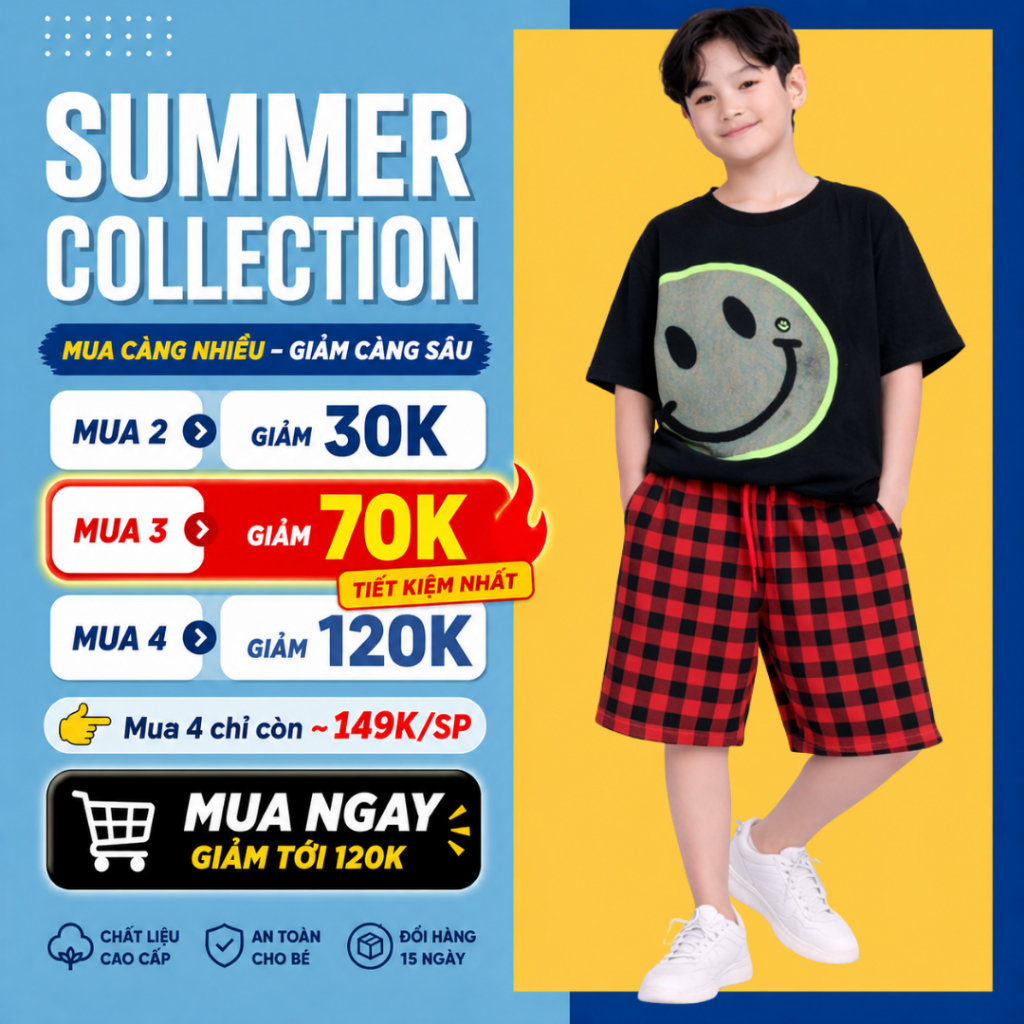 Đồ bộ bé trai mùa hè, áo thun quần short cotton co giãn, thoáng mát, 4-14 tuổi - B78 | JJ Kids