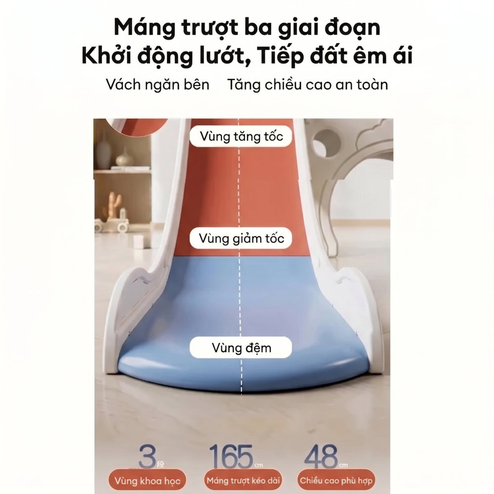Cầu Trượt Cho Bé - Đồ Chơi Đa Năng Kèm Xích Đu Ném Rổ Nhựa HDPE An Toàn Tuyệt Đối Chống Nghiêng Tải Trọng 120kg