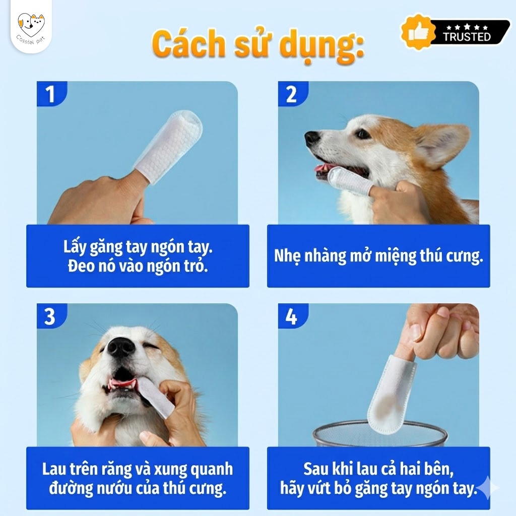 Cassiel Pet Cho Mèo Chó Khăn Uớt Lau Răng 50 Miếng Mắt Tai Thú Cưng Sạch Răng Chăm Sóc Miệng Loại Bỏ Cao Răng Mảng Bám