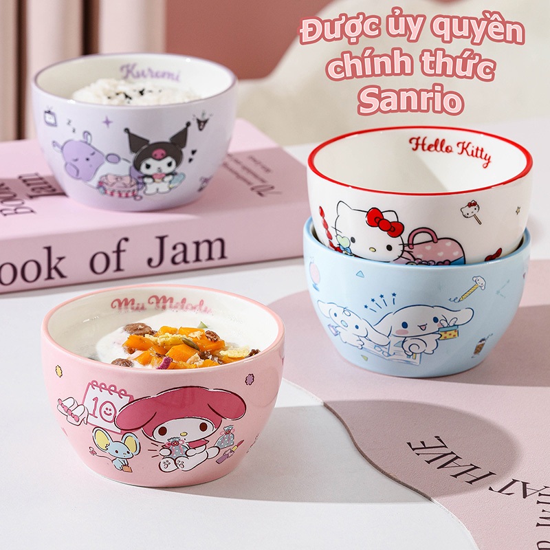 Bát sứ Sanrio, bát sứ không phai màu, bát sứ dễ thương, quà tặng sinh nhật tinh tế, Kuromi Hello Kitty, Cinnamoroll