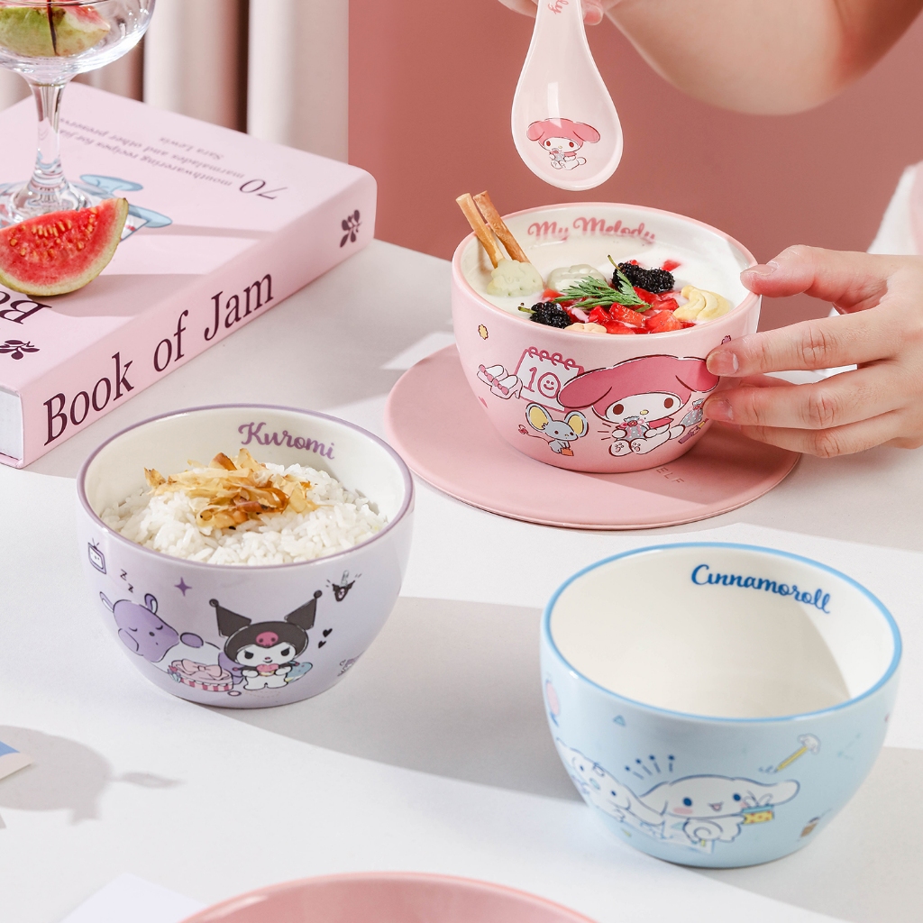Bát sứ Sanrio, bát sứ không phai màu, bát sứ dễ thương, quà tặng sinh nhật tinh tế, Kuromi Hello Kitty, Cinnamoroll
