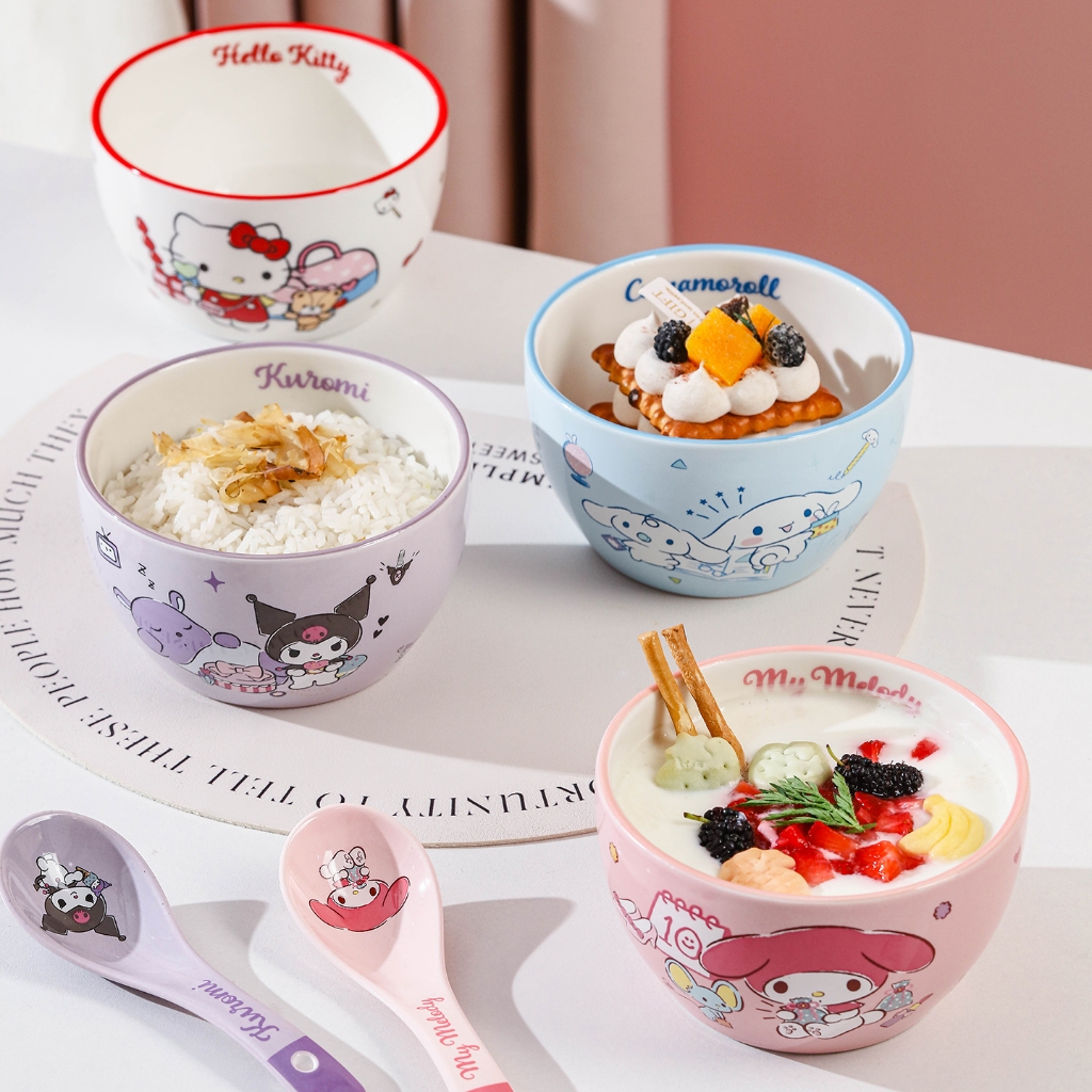 Bát sứ Sanrio, bát sứ không phai màu, bát sứ dễ thương, quà tặng sinh nhật tinh tế, Kuromi Hello Kitty, Cinnamoroll