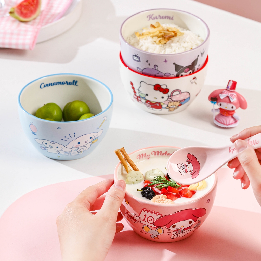 Bát sứ Sanrio, bát sứ không phai màu, bát sứ dễ thương, quà tặng sinh nhật tinh tế, Kuromi Hello Kitty, Cinnamoroll
