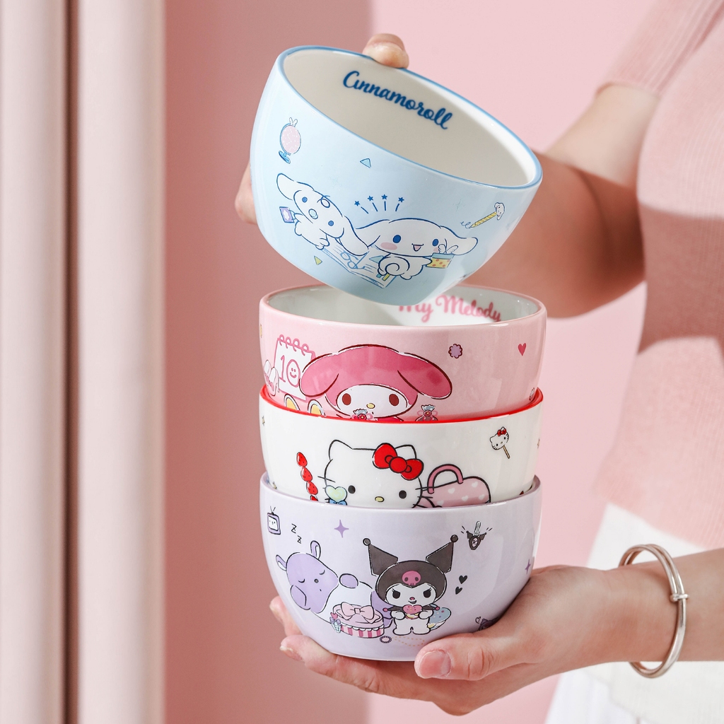 Bát sứ Sanrio, bát sứ không phai màu, bát sứ dễ thương, quà tặng sinh nhật tinh tế, Kuromi Hello Kitty, Cinnamoroll