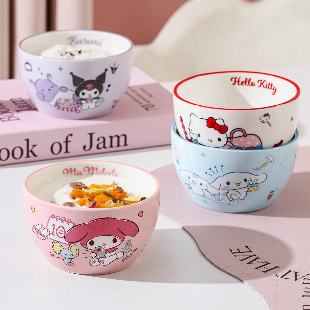 Bát sứ Sanrio, bát sứ không phai màu, bát sứ dễ thương, quà tặng sinh nhật tinh tế, Kuromi Hello Kitty, Cinnamoroll