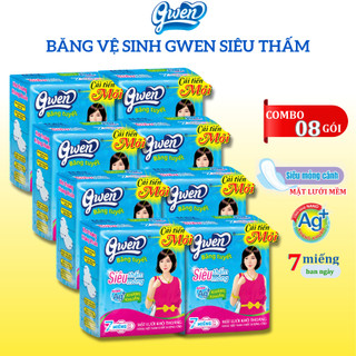 Băng Vệ Sinh Gwen Xanh Siêu Thấm 7 Miếng/Gói BVS Ban Ngày 24cm Có Cánh Mặt Lưới Siêu Thấm Không Mát.