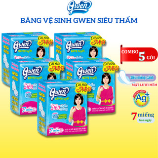 Băng Vệ Sinh Gwen Xanh Siêu Thấm 7 Miếng/Gói BVS Ban Ngày 24cm Có Cánh Mặt Lưới Siêu Thấm Không Mát.