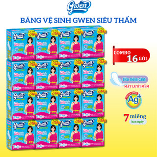 Băng Vệ Sinh Gwen Xanh Siêu Thấm 7 Miếng/Gói BVS Ban Ngày 24cm Có Cánh Mặt Lưới Siêu Thấm Không Mát.