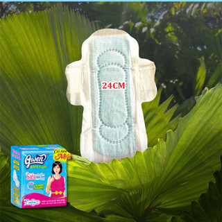 Băng Vệ Sinh Gwen Xanh Siêu Thấm 7 Miếng/Gói BVS Ban Ngày 24cm Có Cánh Mặt Lưới Siêu Thấm Không Mát.