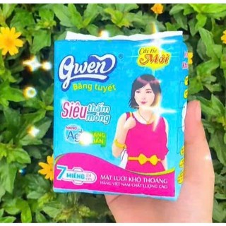 Băng Vệ Sinh Gwen Xanh Siêu Thấm 7 Miếng/Gói BVS Ban Ngày 24cm Có Cánh Mặt Lưới Siêu Thấm Không Mát.