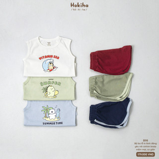 Bộ Tank Top Ba Lỗ Cho Bé In Hình Đáng Yêu Hokiha Vải Cotton Mềm Mại, Co Giãn Thoải Mái Size Từ 8-17kg B98
