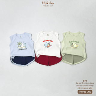 Bộ Tank Top Ba Lỗ Cho Bé In Hình Đáng Yêu Hokiha Vải Cotton Mềm Mại, Co Giãn Thoải Mái Size Từ 8-17kg B98
