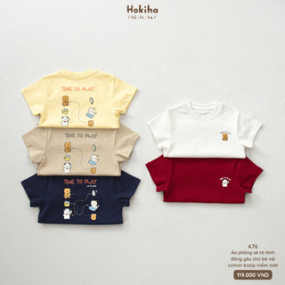 Áo Thun Cộc Tay Xẻ Tà Hình Đáng Yêu Cho Bé Hokiha Vải Cotton Mềm Mại, Co Giãn Thoải Mái Size Từ 8-17kg A76