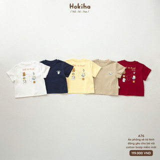 Áo Thun Cộc Tay Xẻ Tà Hình Đáng Yêu Cho Bé Hokiha Vải Cotton Mềm Mại, Co Giãn Thoải Mái Size Từ 8-17kg A76