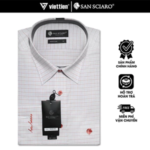SAN SCIARO SALE - Áo Sơ Mi SAN SCIARO Dài Tay, Màu Nâu - Trắng, Họa Tiết Caro, Form Regular Lai Bầu