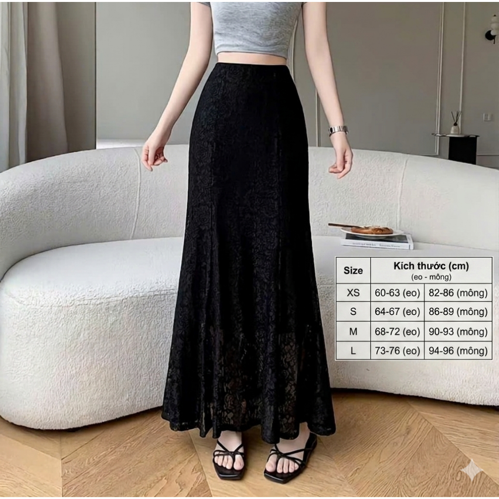 Chân Váy Đuôi Cá Ren Hoa Nổi Dáng Dài 90cm Ghép 7 Mảnh Tôn Dáng Mềm Mại Thướt Tha SHOPNGOCTRANG19 CV13