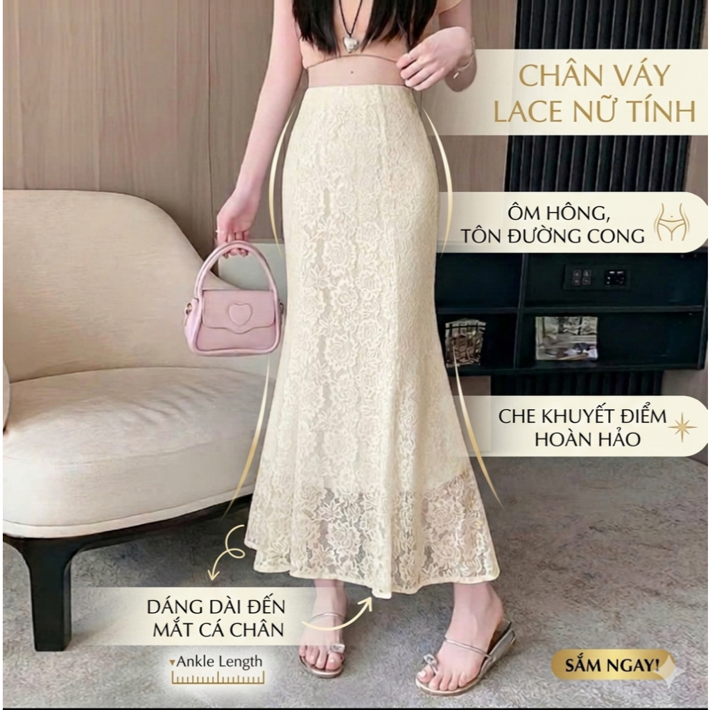 Chân Váy Đuôi Cá Ren Hoa Nổi Dáng Dài 90cm Ghép 7 Mảnh Tôn Dáng Mềm Mại Thướt Tha SHOPNGOCTRANG19 CV13